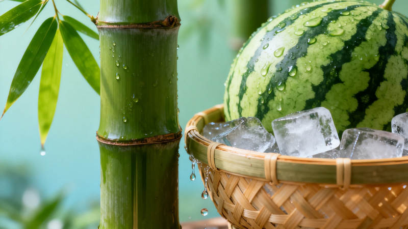 竹旁冰镇西瓜 清凉一夏图片