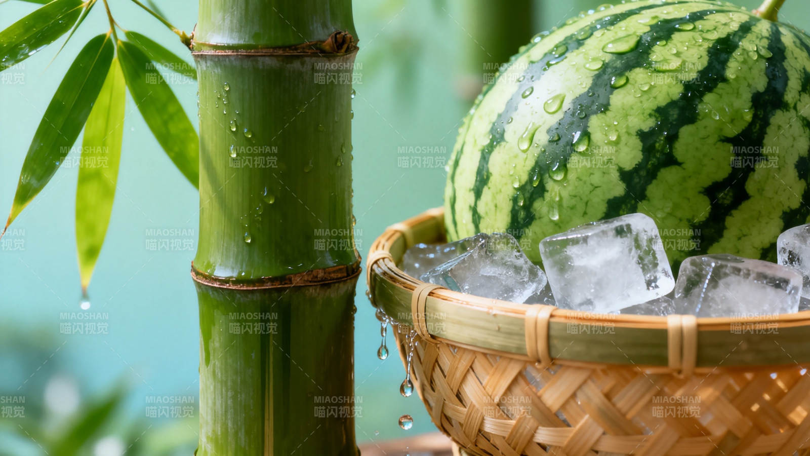 竹旁冰镇西瓜 清凉一夏图片