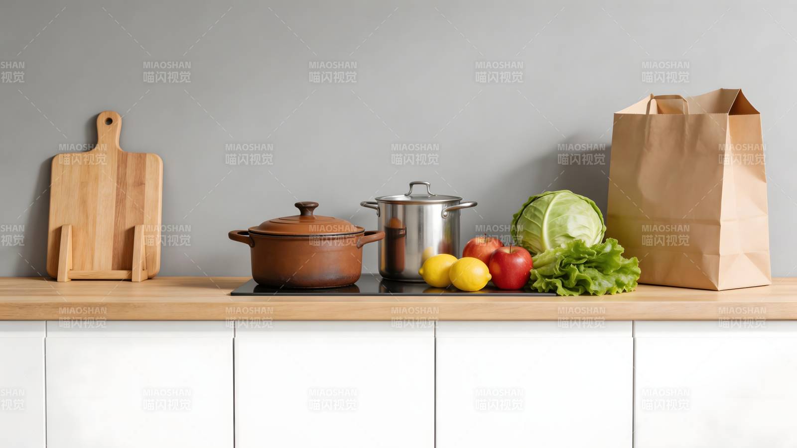厨房台面食材与炊具静物图片