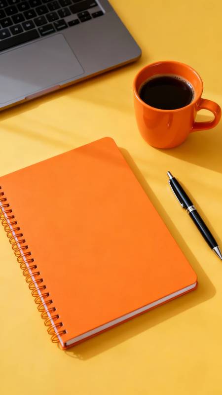 橙黄 workspace 笔本咖啡伴电脑图片