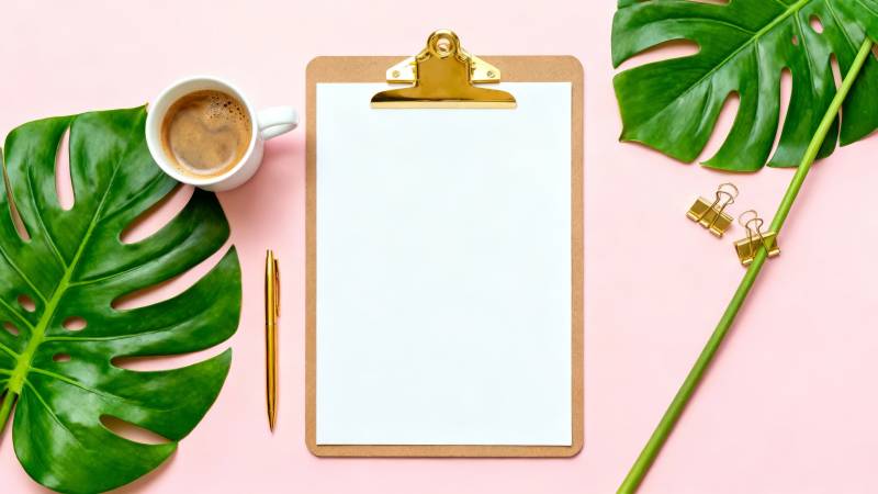 绿植咖啡配 clipboard 清新办公图片