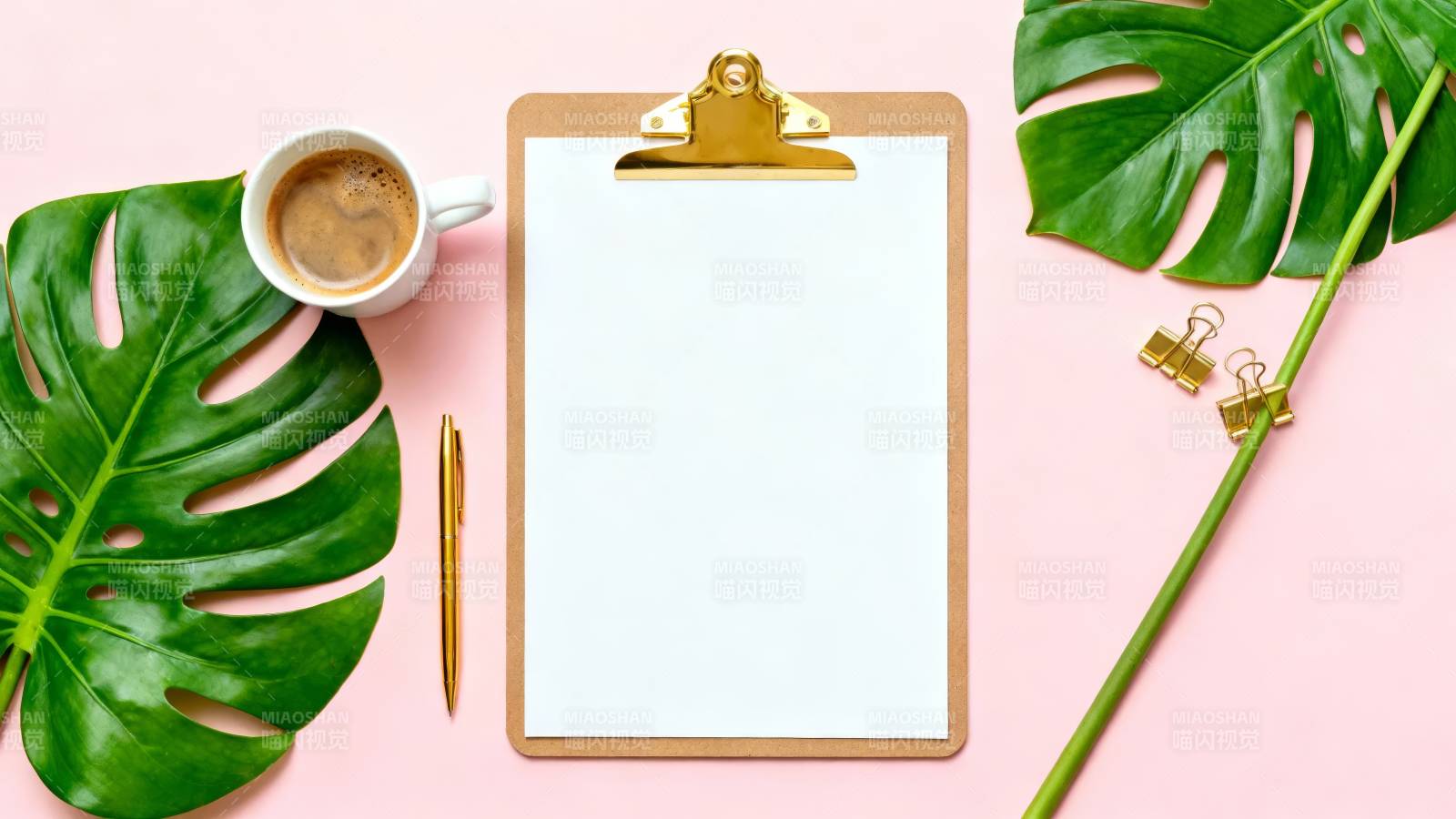 绿植咖啡配 clipboard 清新办公图片