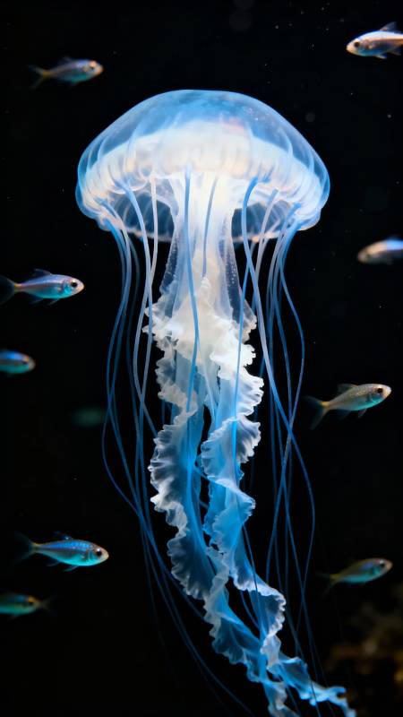 幽蓝水母舞深海图片