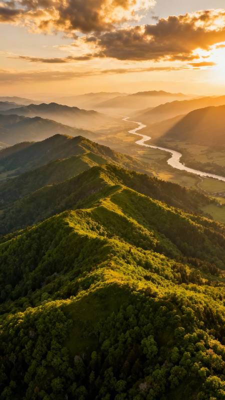 夕阳山河 金辉万里图片