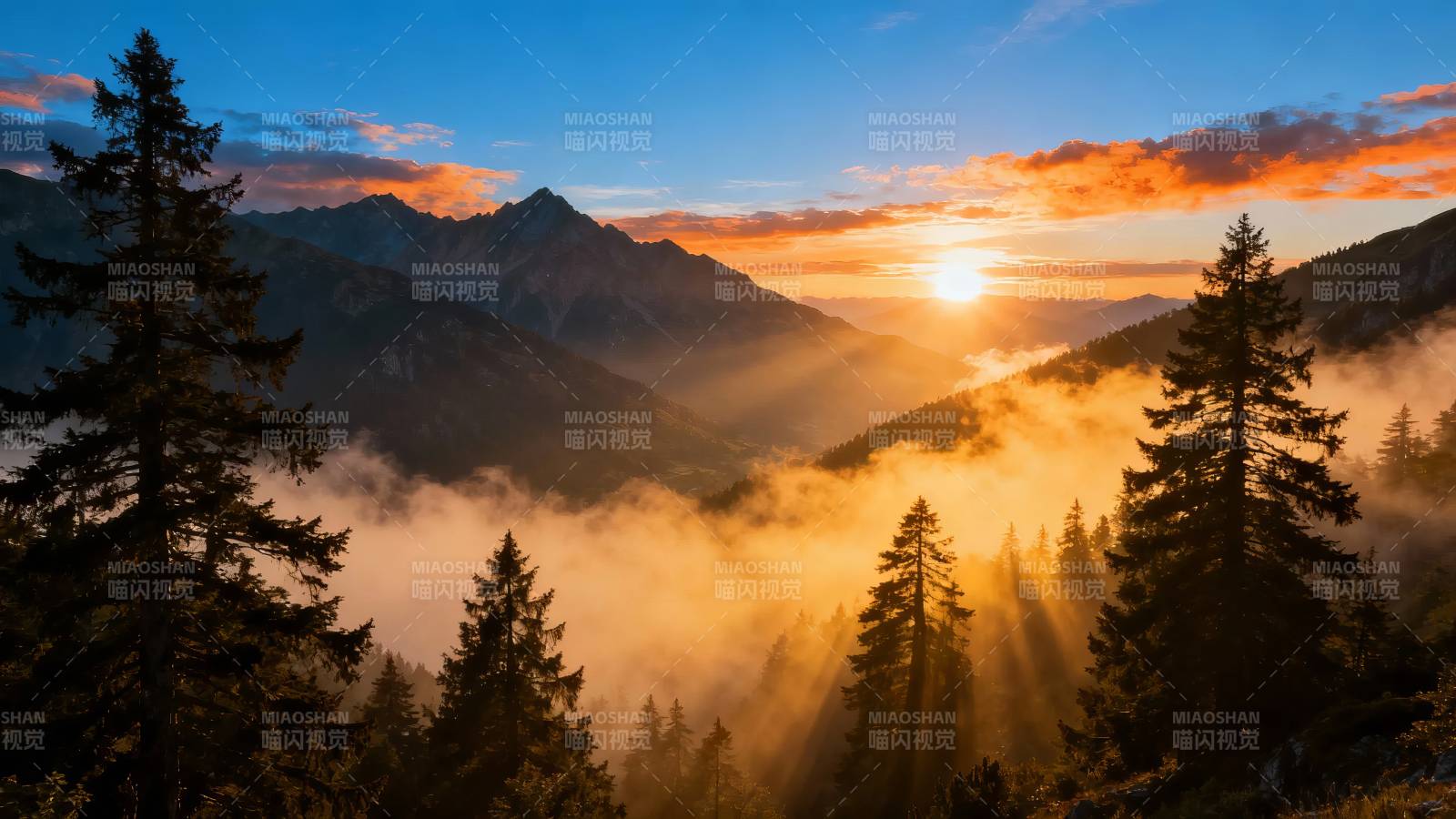 晨曦穿雾 山峦染金辉图片