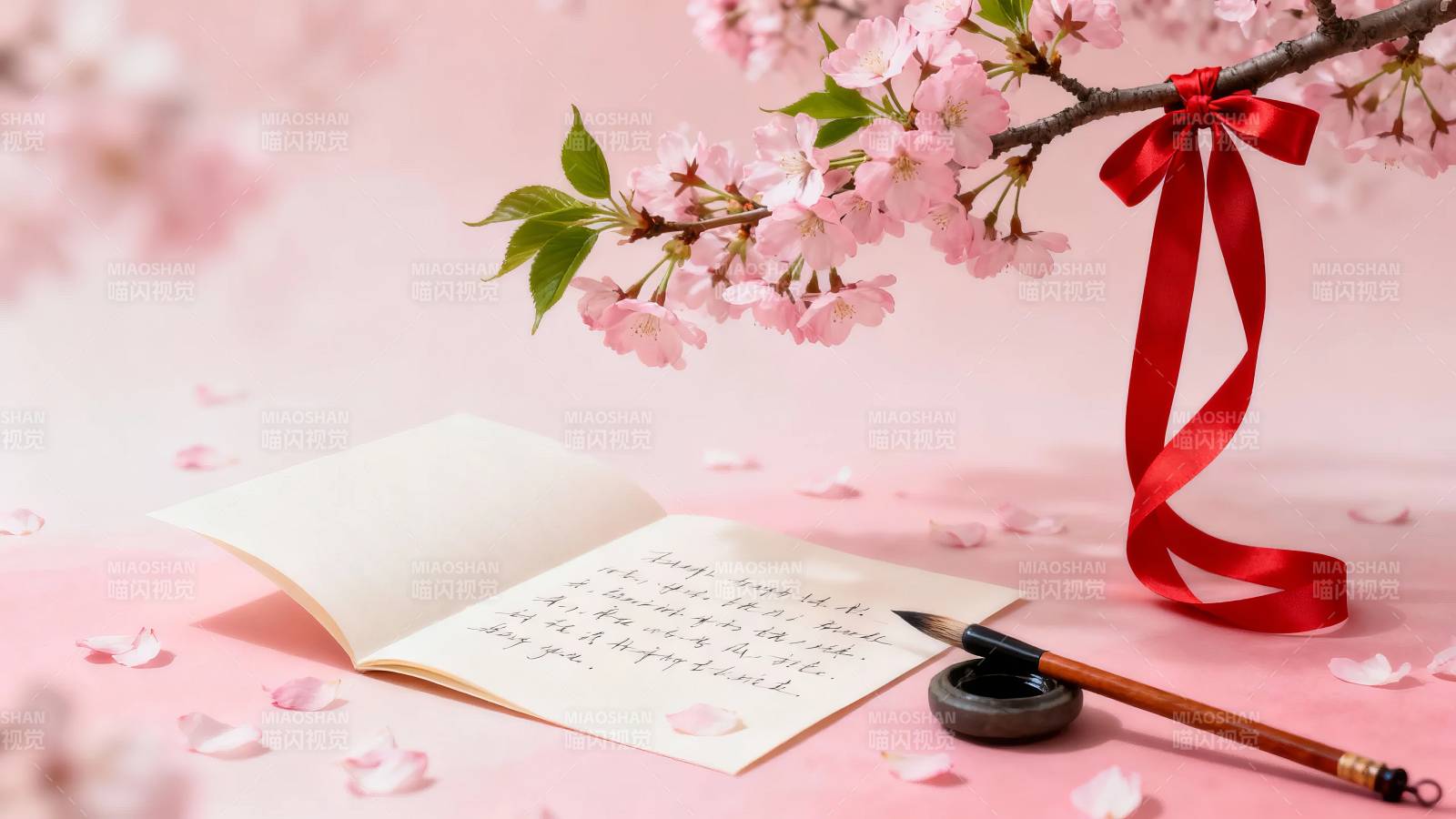 樱花笺 红丝带书情图片