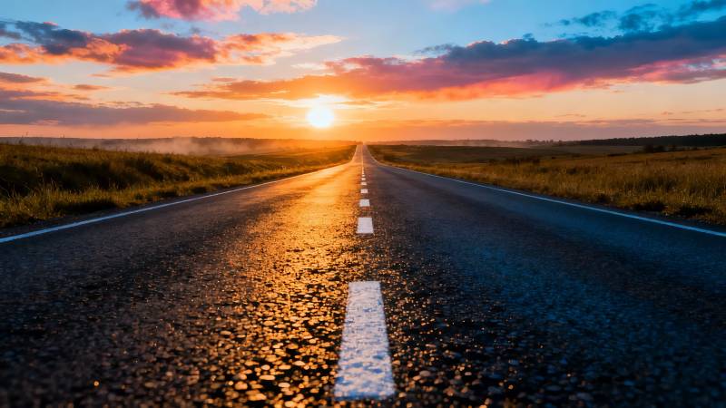 夕阳公路 通向远方图片