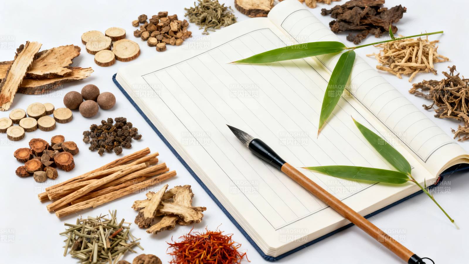 中药古籍与药材陈列图图片