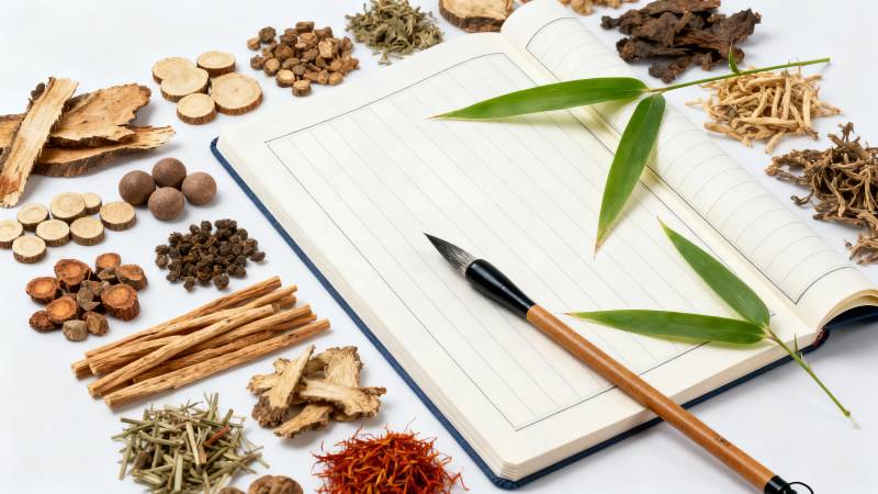 中药古籍与药材陈列图图片