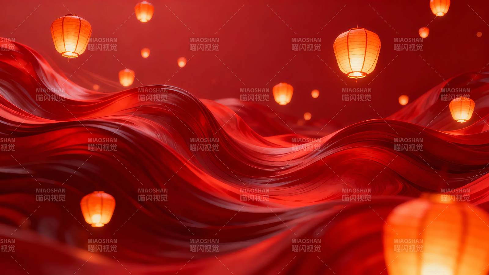 红灯笼映波浪 喜庆祥和夜图片