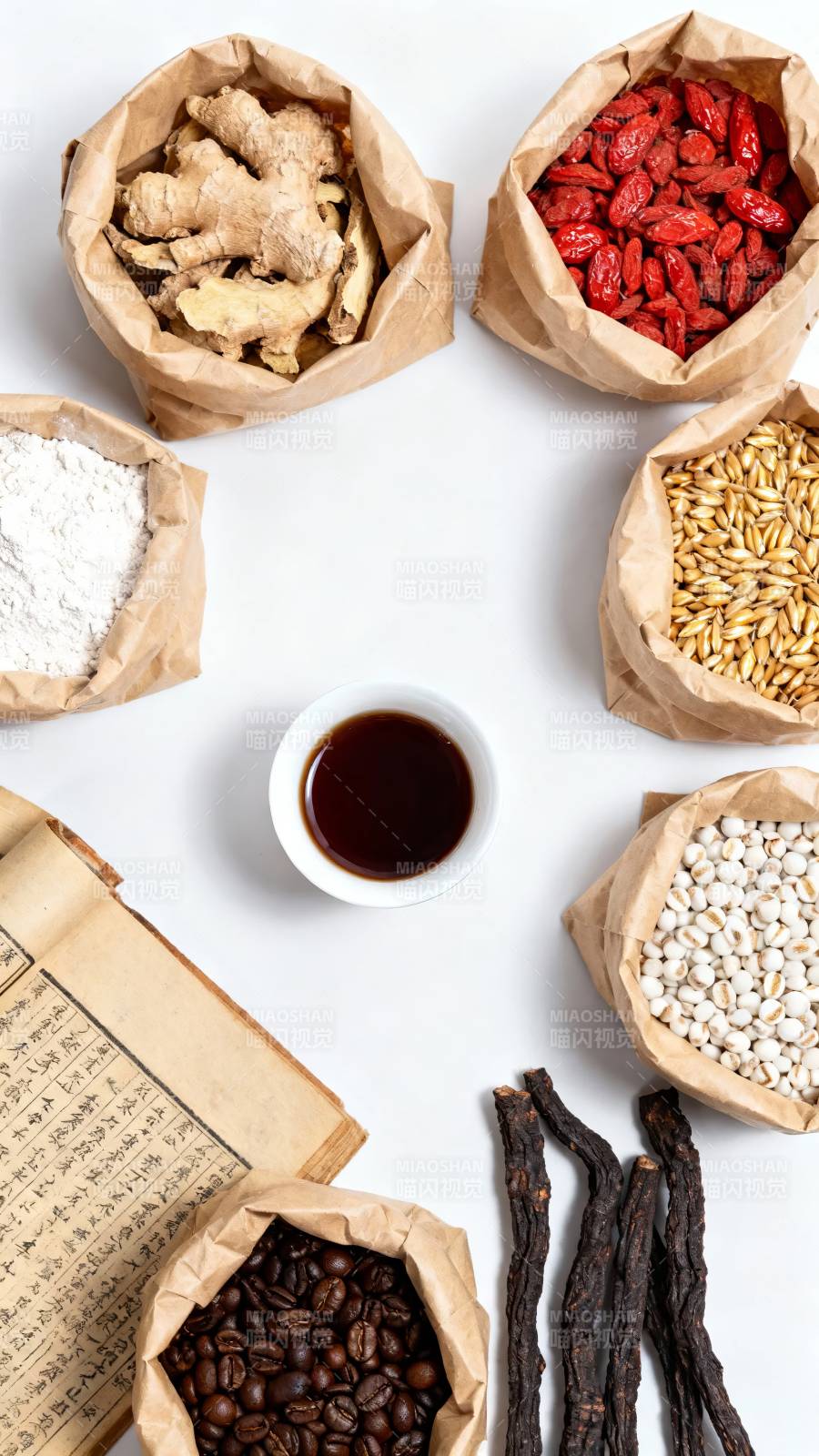 中药食材与古籍搭配图图片