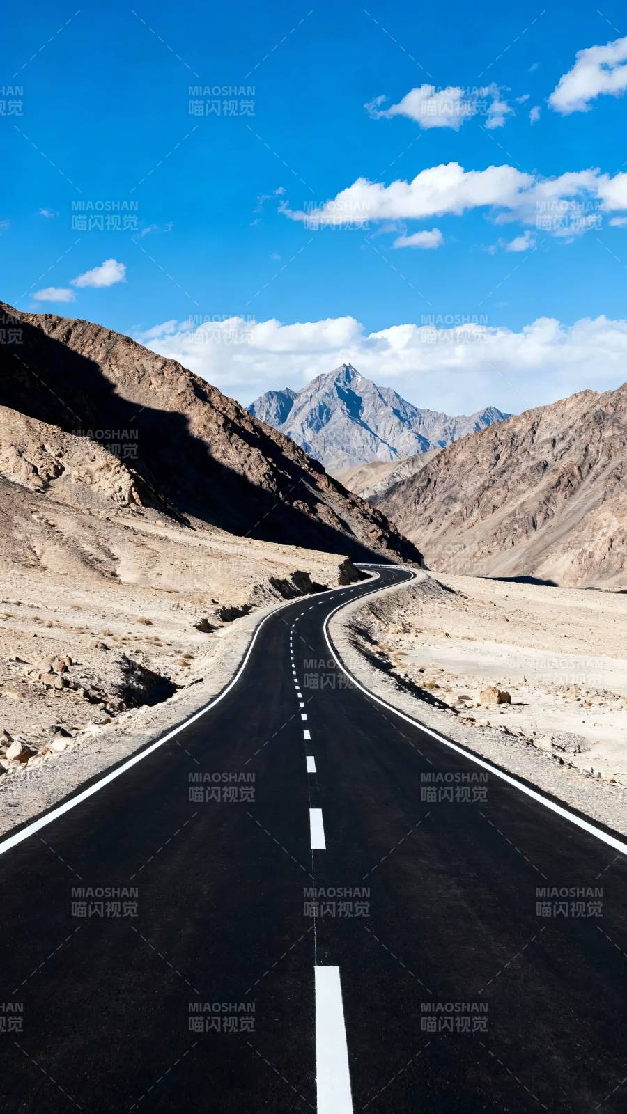 荒漠公路通雪山图片