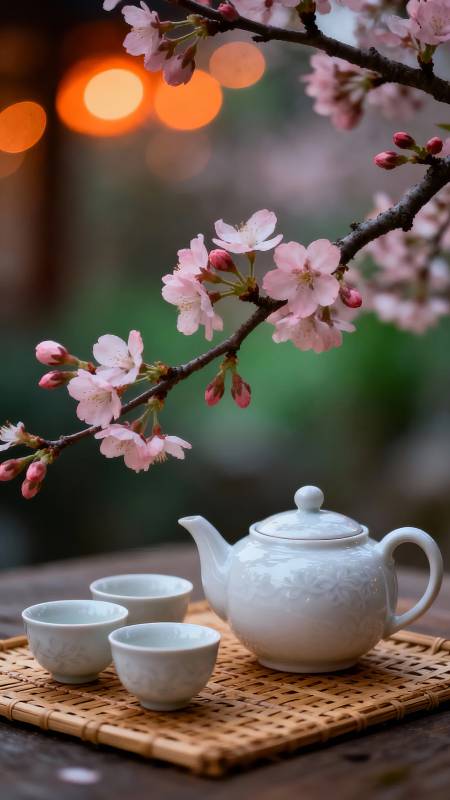 樱下茶韵 静享春光图片