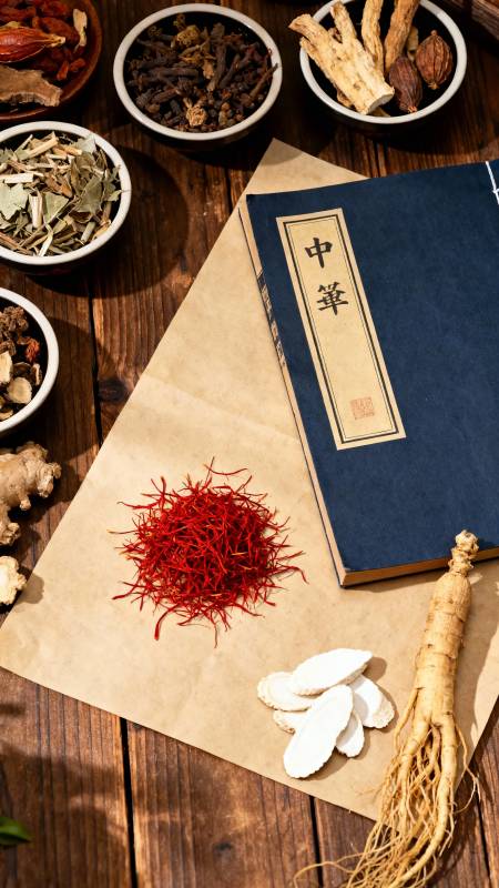 中药古籍与药材静物图图片