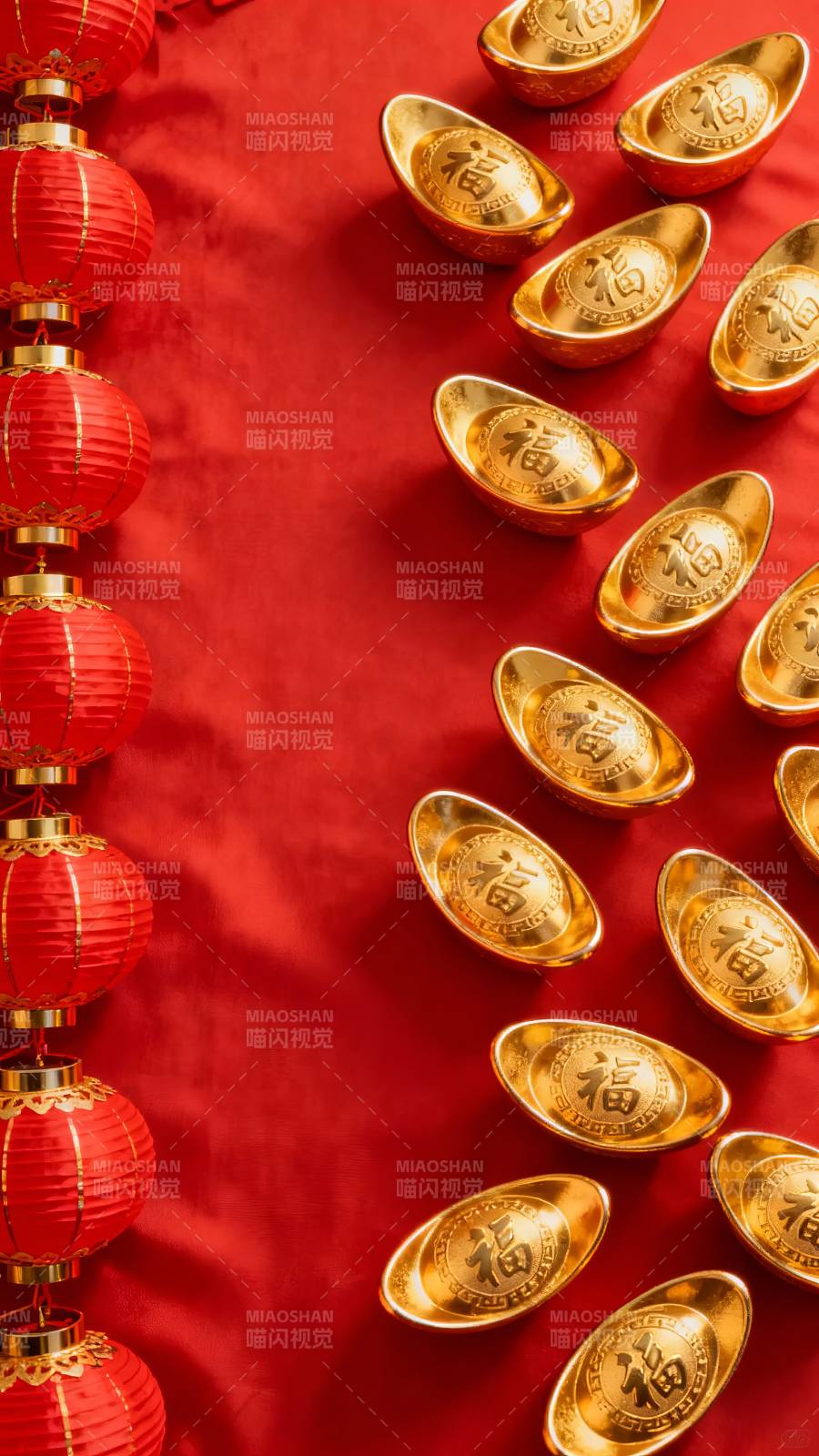 红灯笼金元宝迎新春图片