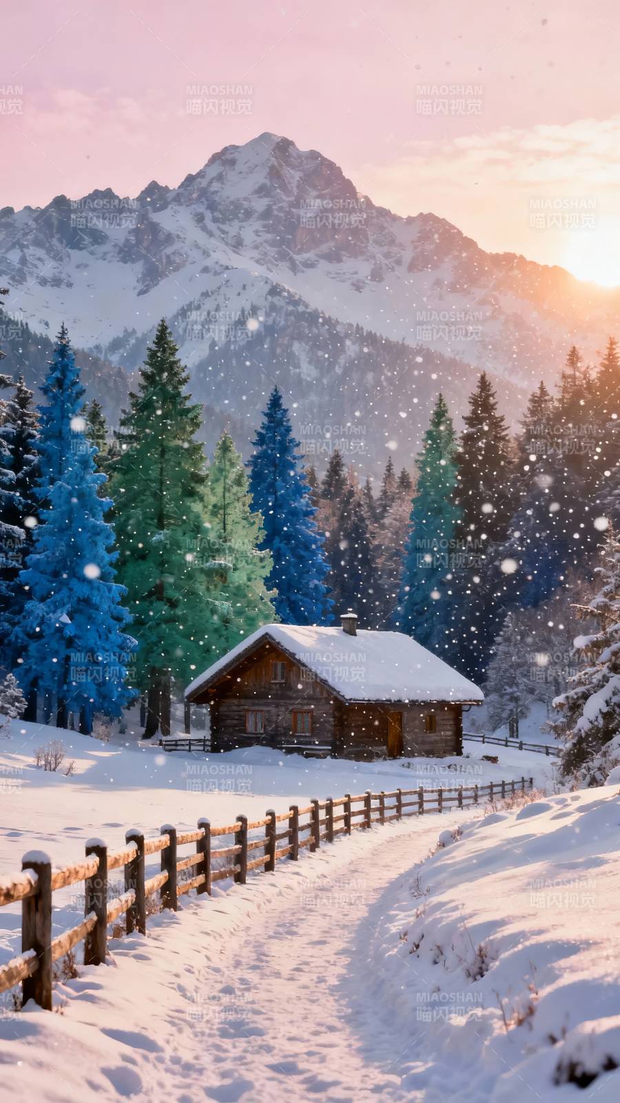 雪夜木屋 山静人安图片