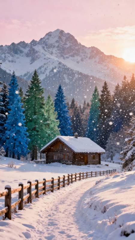 雪夜木屋 山静人安图片