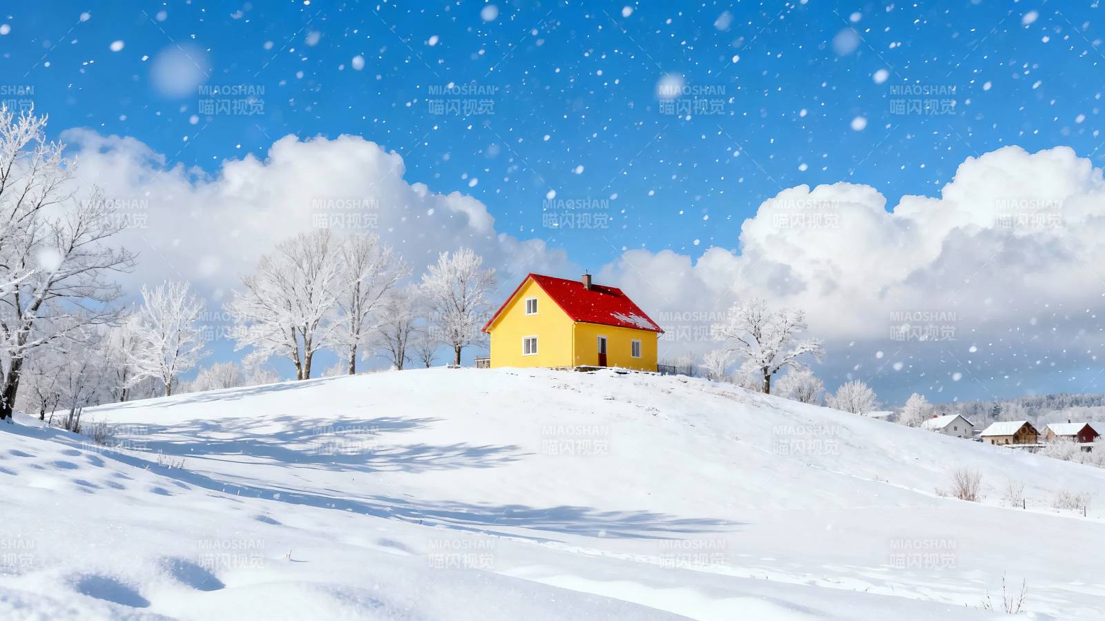 雪中小黄屋 冬日童话景图片