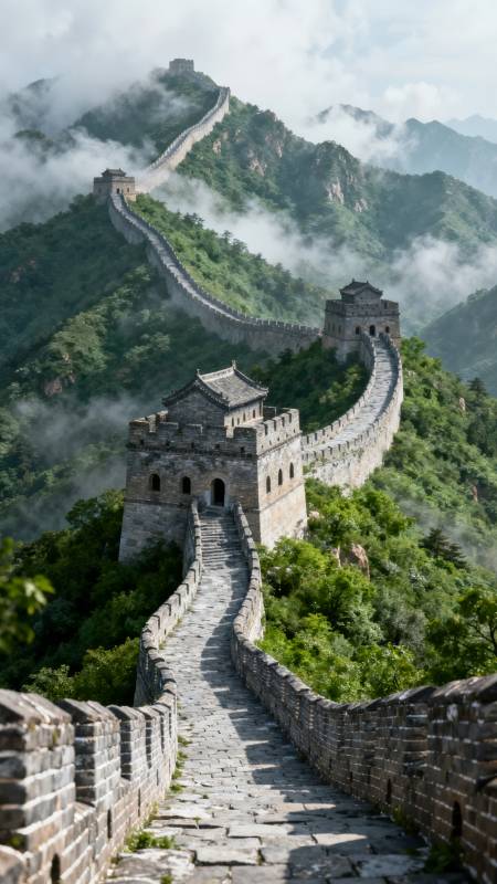 长城蜿蜒云雾中图片