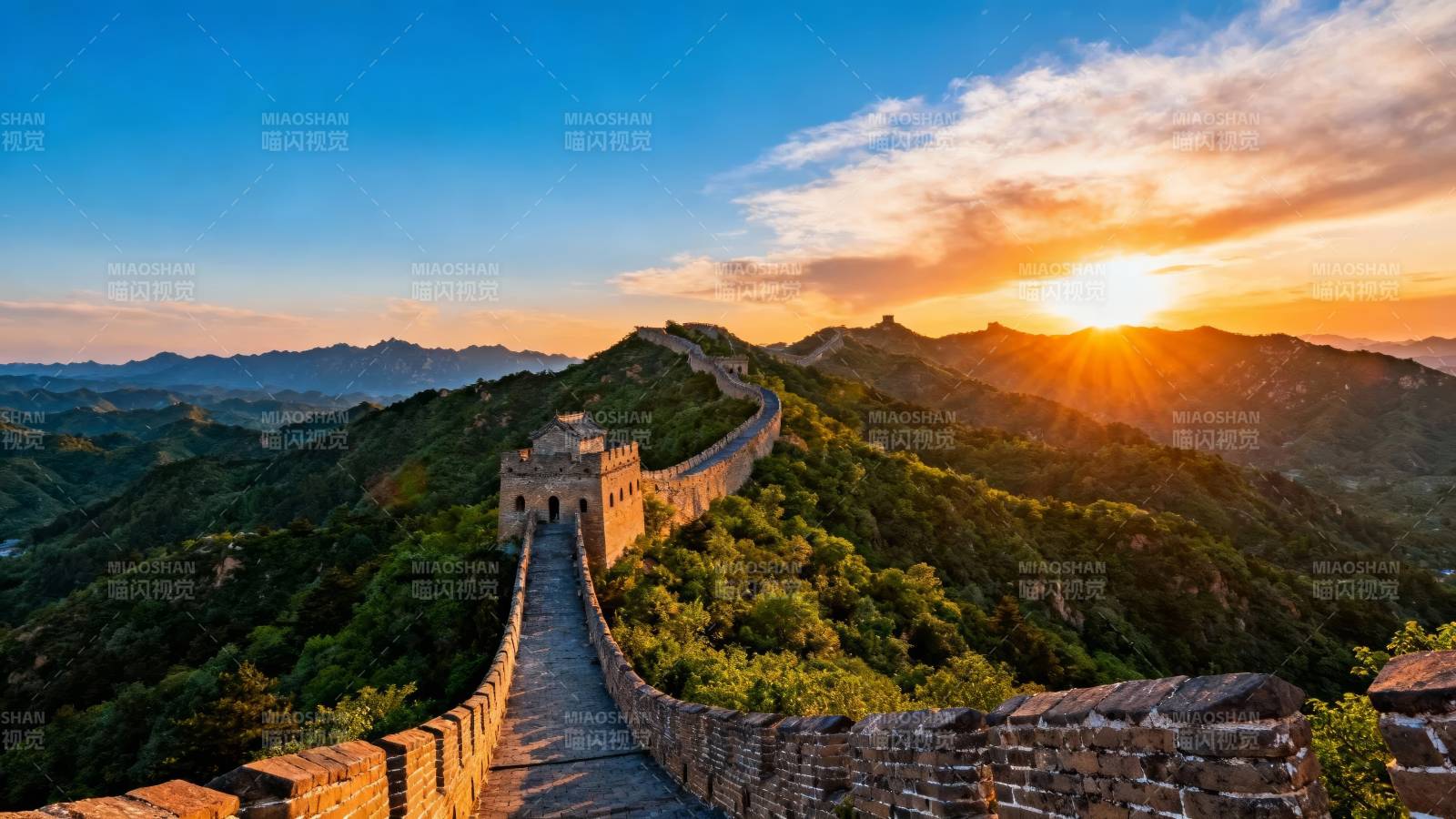 长城日落 山河壮丽图片