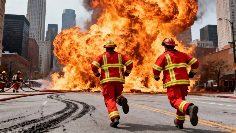 消防员冲向爆炸火场图片