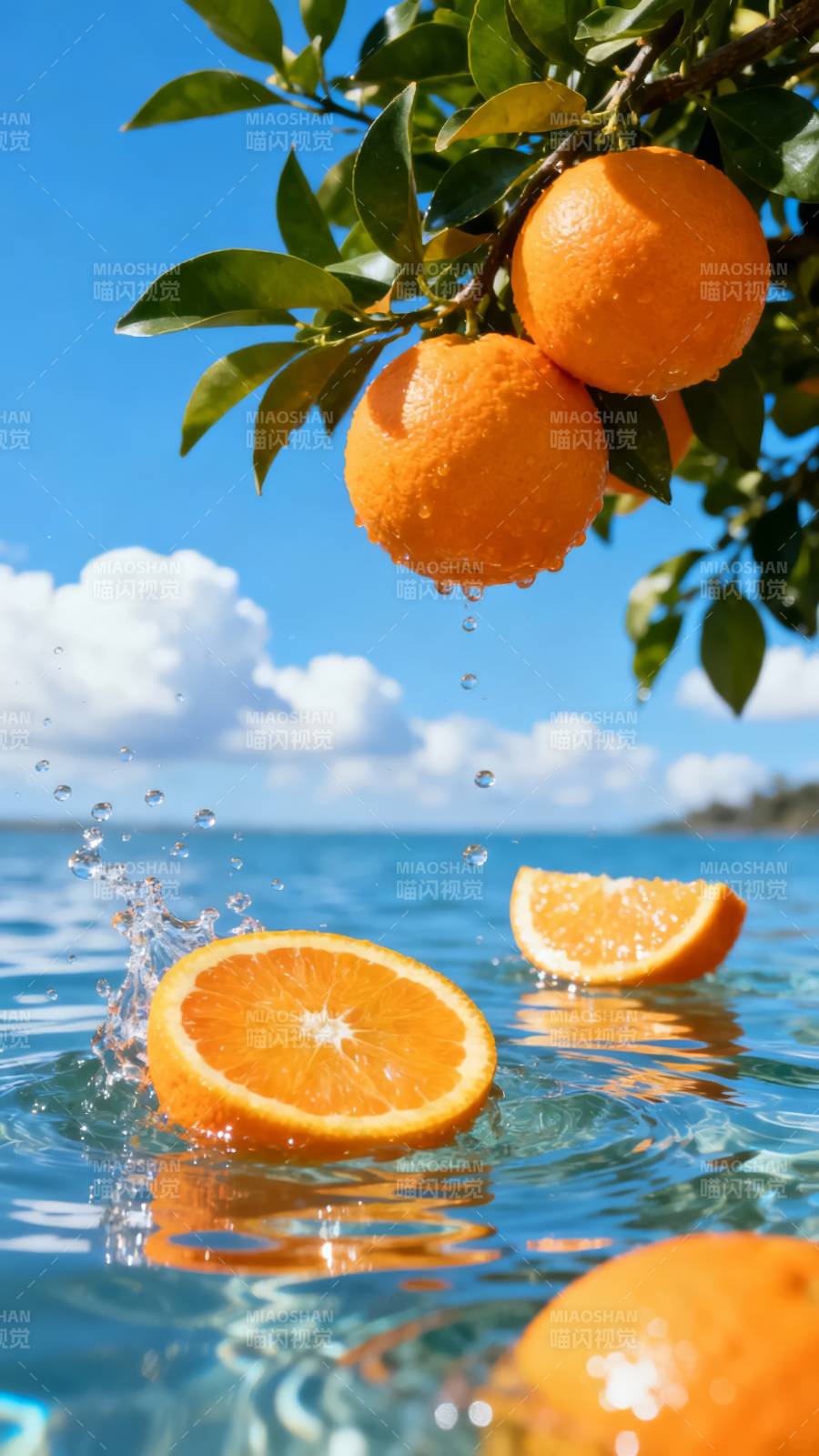 橙香溅水 夏日清凉图片