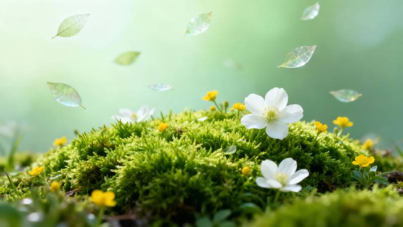 苔花轻舞 叶落如诗图片