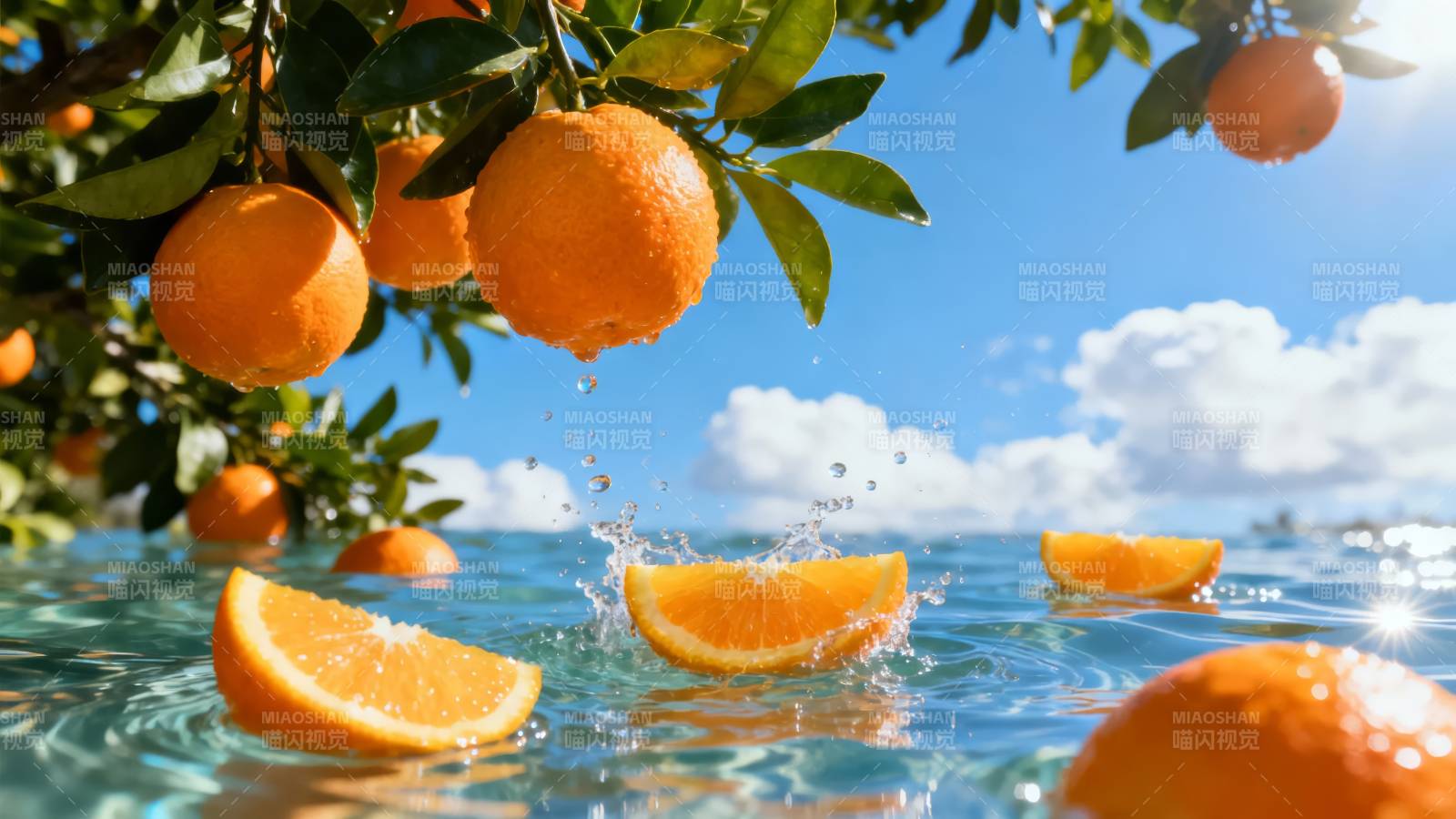 橙香溅水 夏日清甜图片