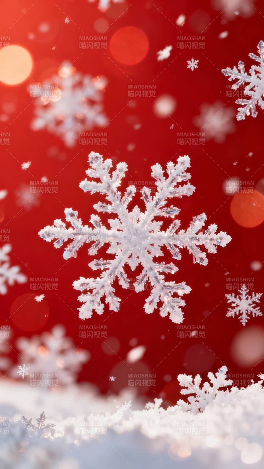 红底雪花飘 冬日浪漫景图片