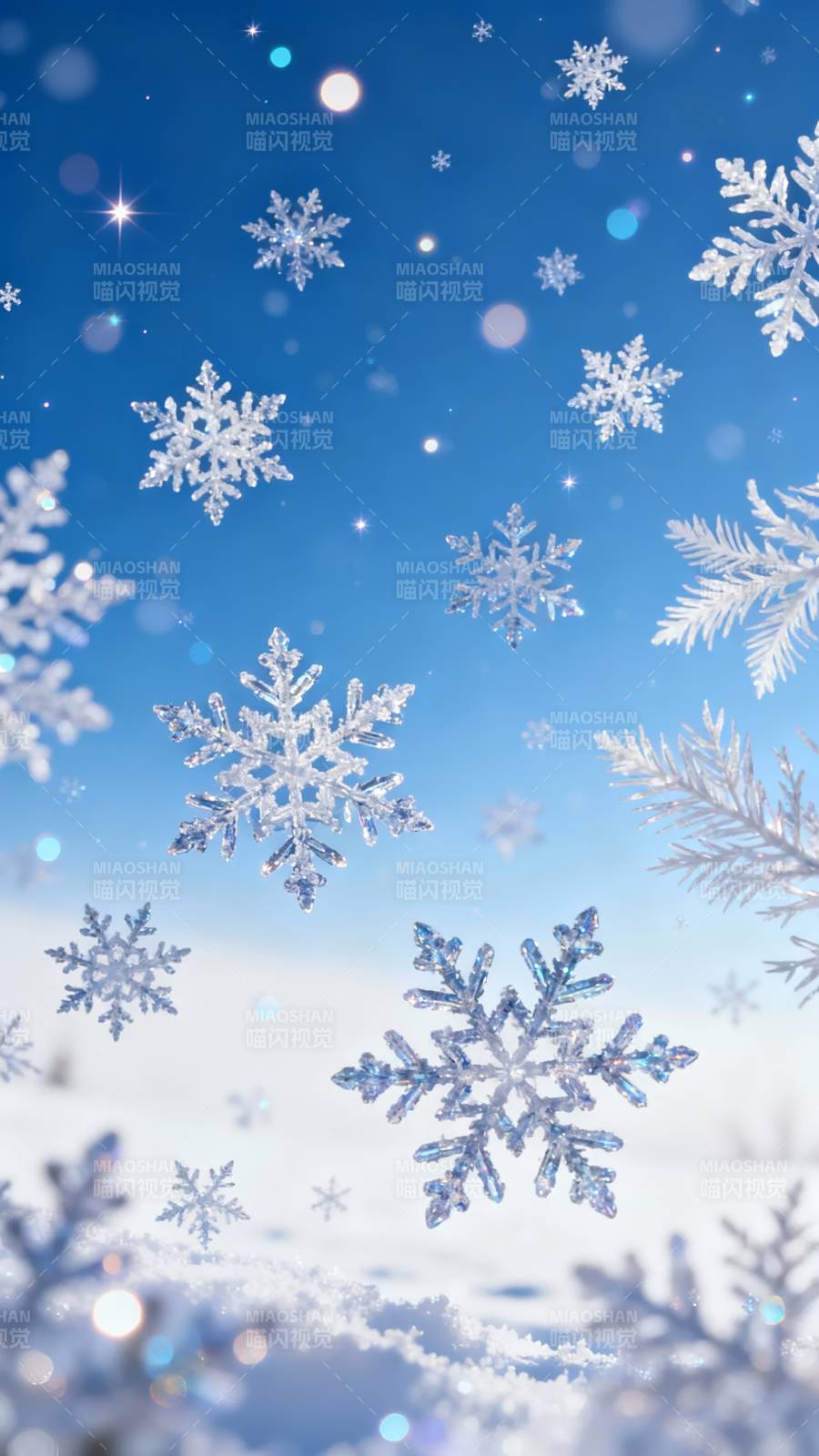 雪花纷飞 冬日梦幻蓝图片