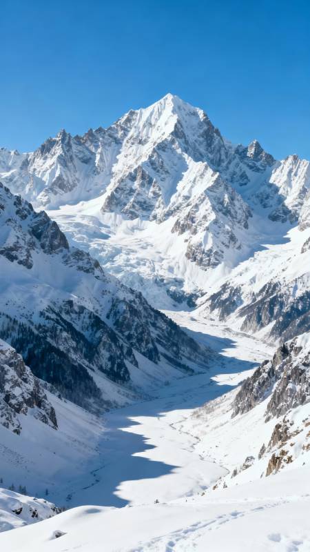 雪山巍峨 蓝天映衬壮景图片