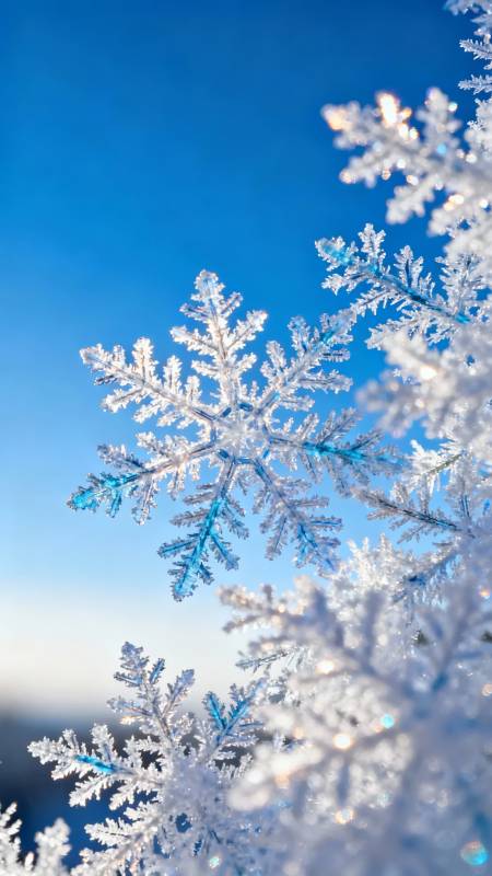 冰晶雪花映蓝天图片
