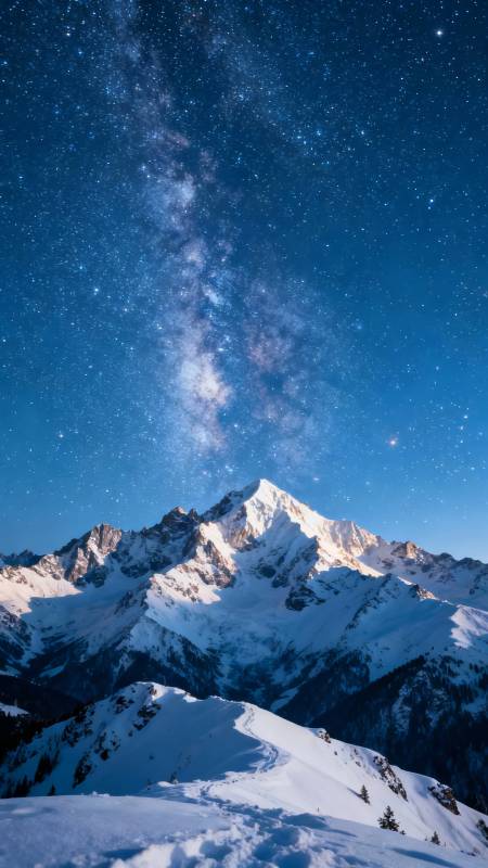 雪山银河夜图片