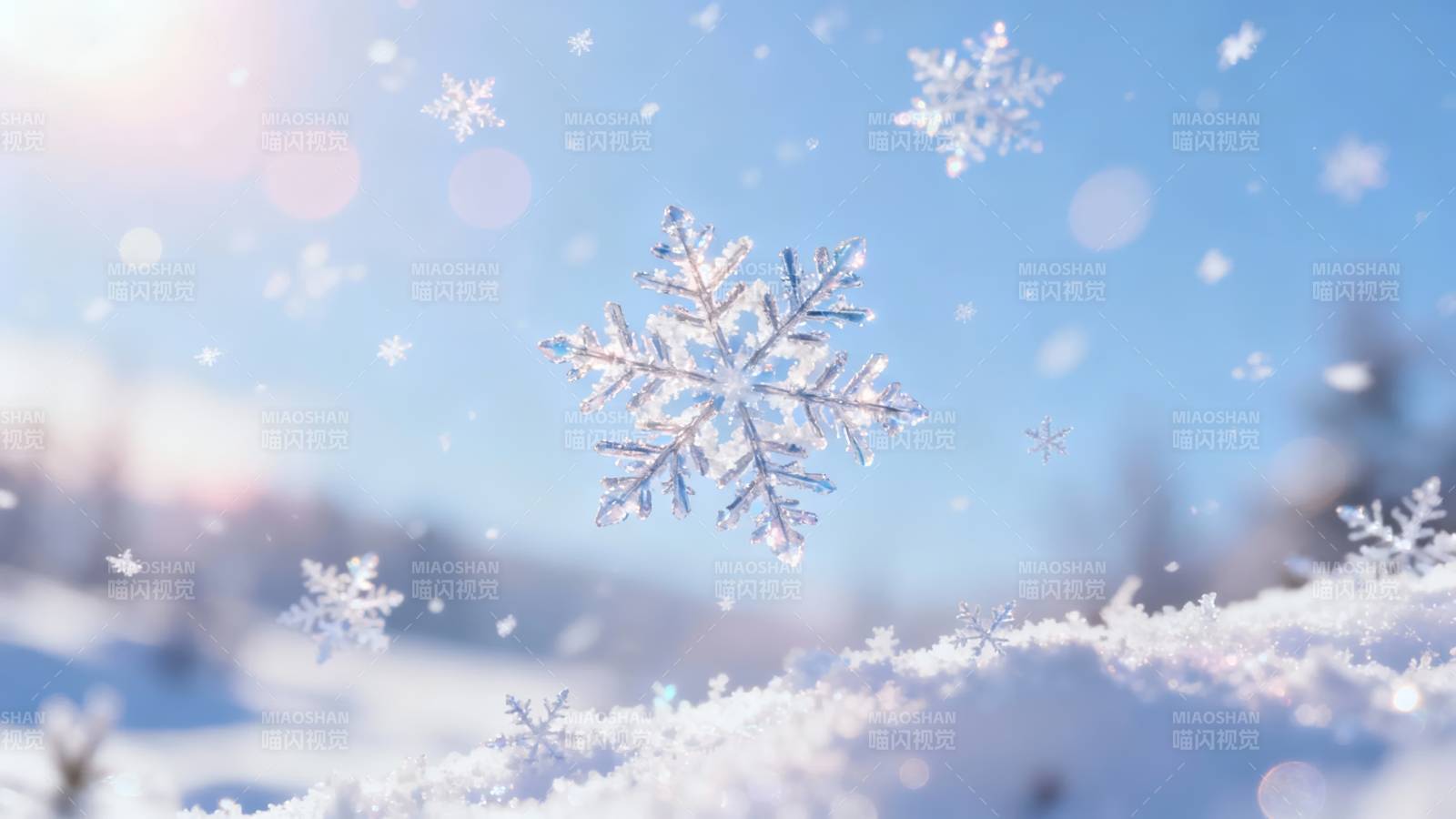 雪花飞舞 冬日暖阳映雪景图片
