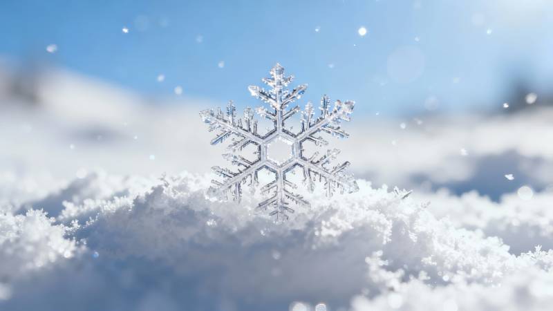 雪中晶莹雪花特写图片