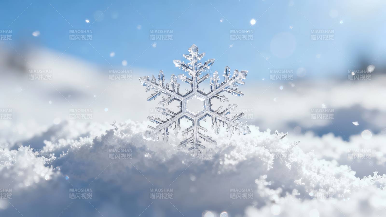 雪中晶莹雪花特写图片