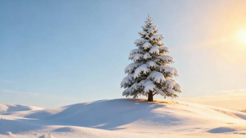 雪松独立 冬日暖阳照图片