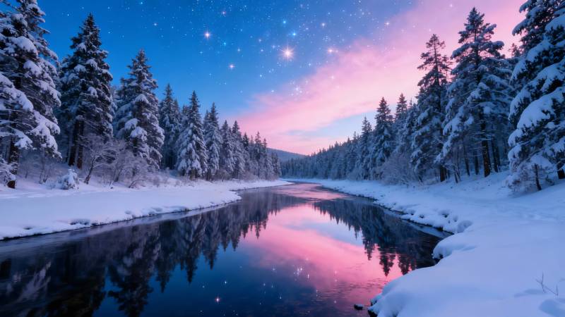 雪夜星河映静河图片