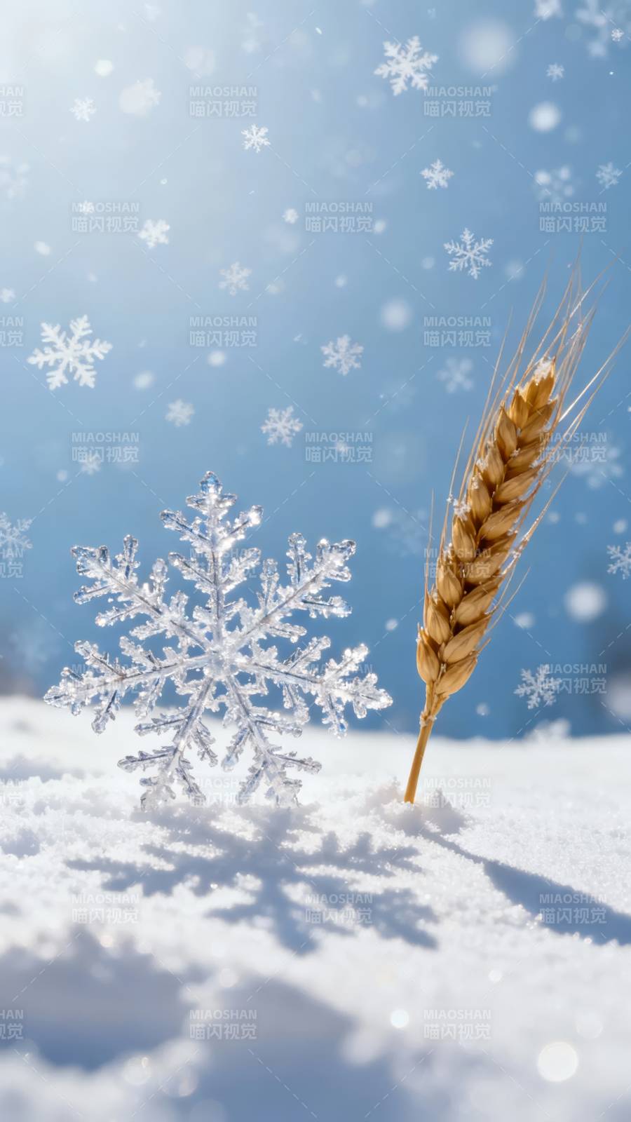 雪落麦穗 冬韵静美图片