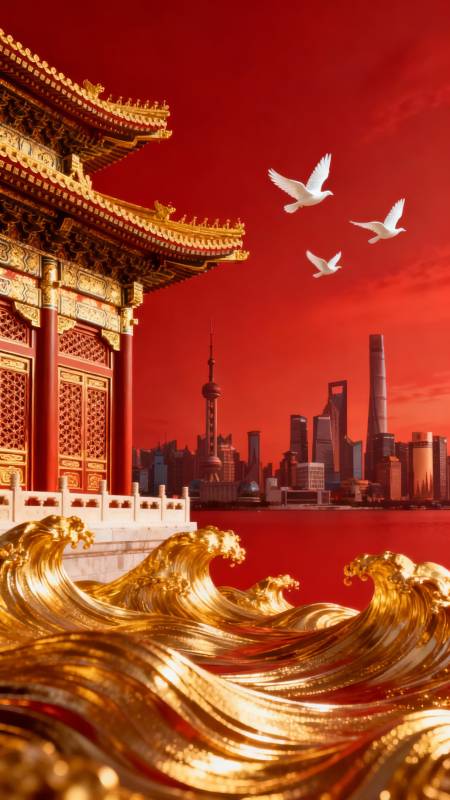 红金古韵 白鸽翔云间图片