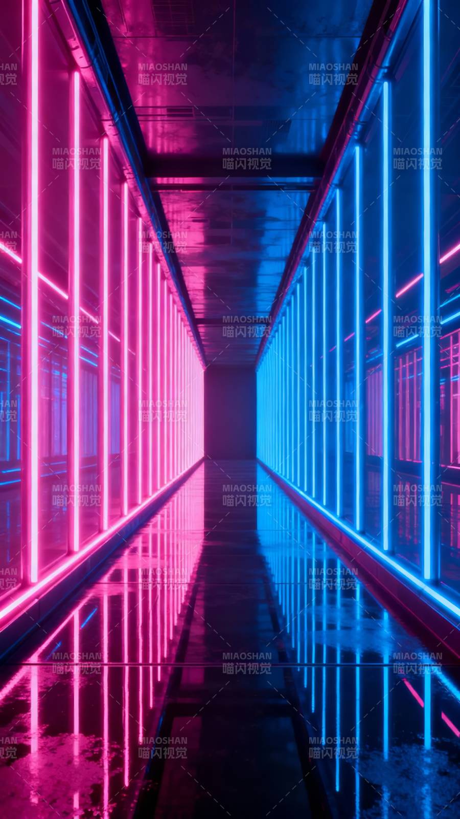 霓虹隧道 粉蓝光影走廊图片