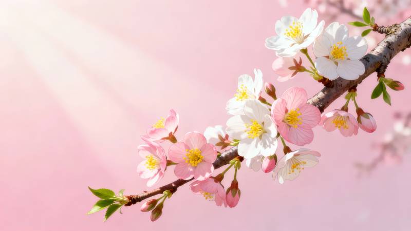 春日樱花枝 粉白映柔光图片