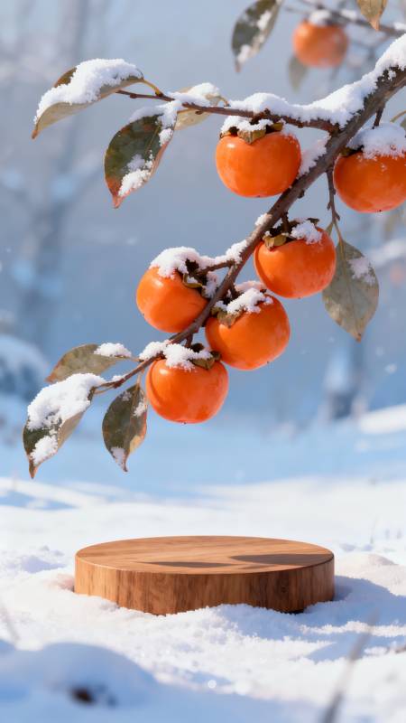 雪柿映冬 木台静待图片