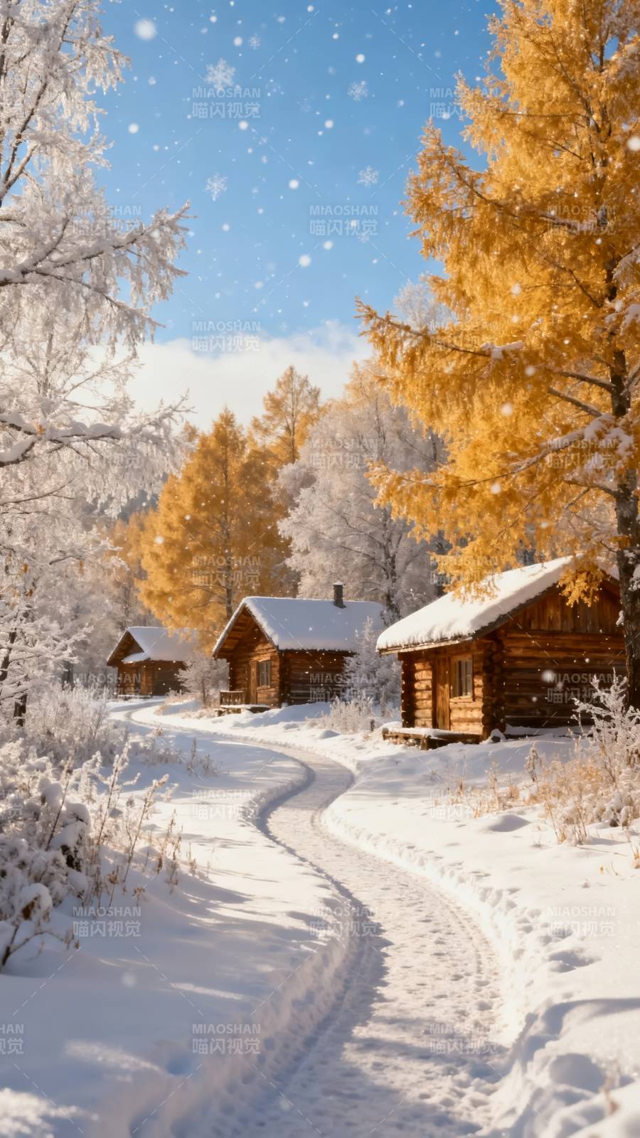 雪径通幽 木屋藏秋黄图片