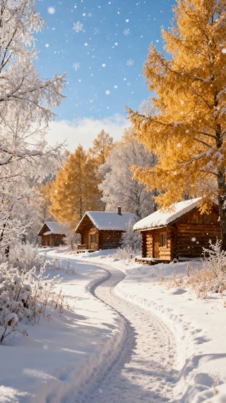 雪径通幽 木屋藏秋黄图片