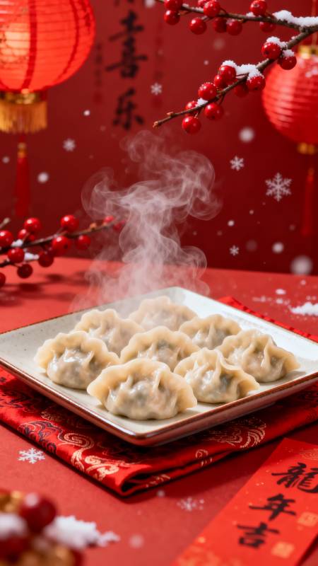 热气腾腾的饺子迎新年图片