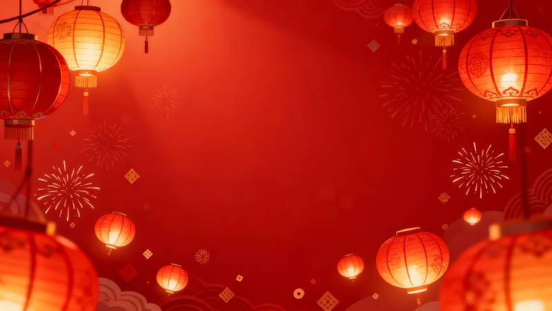 红灯笼映新春夜图片