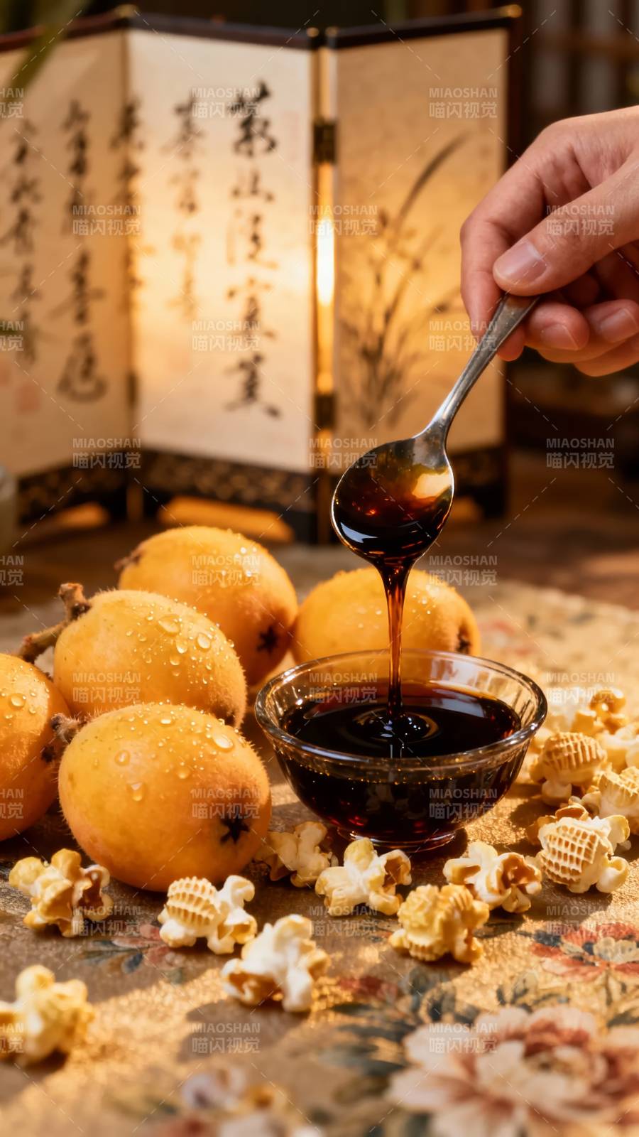 枇杷膏滴落 暖光映古韵图片