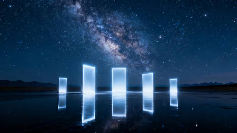 星空下的光之门图片