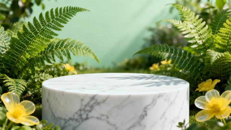 绿蕨黄花映 marble 台图片